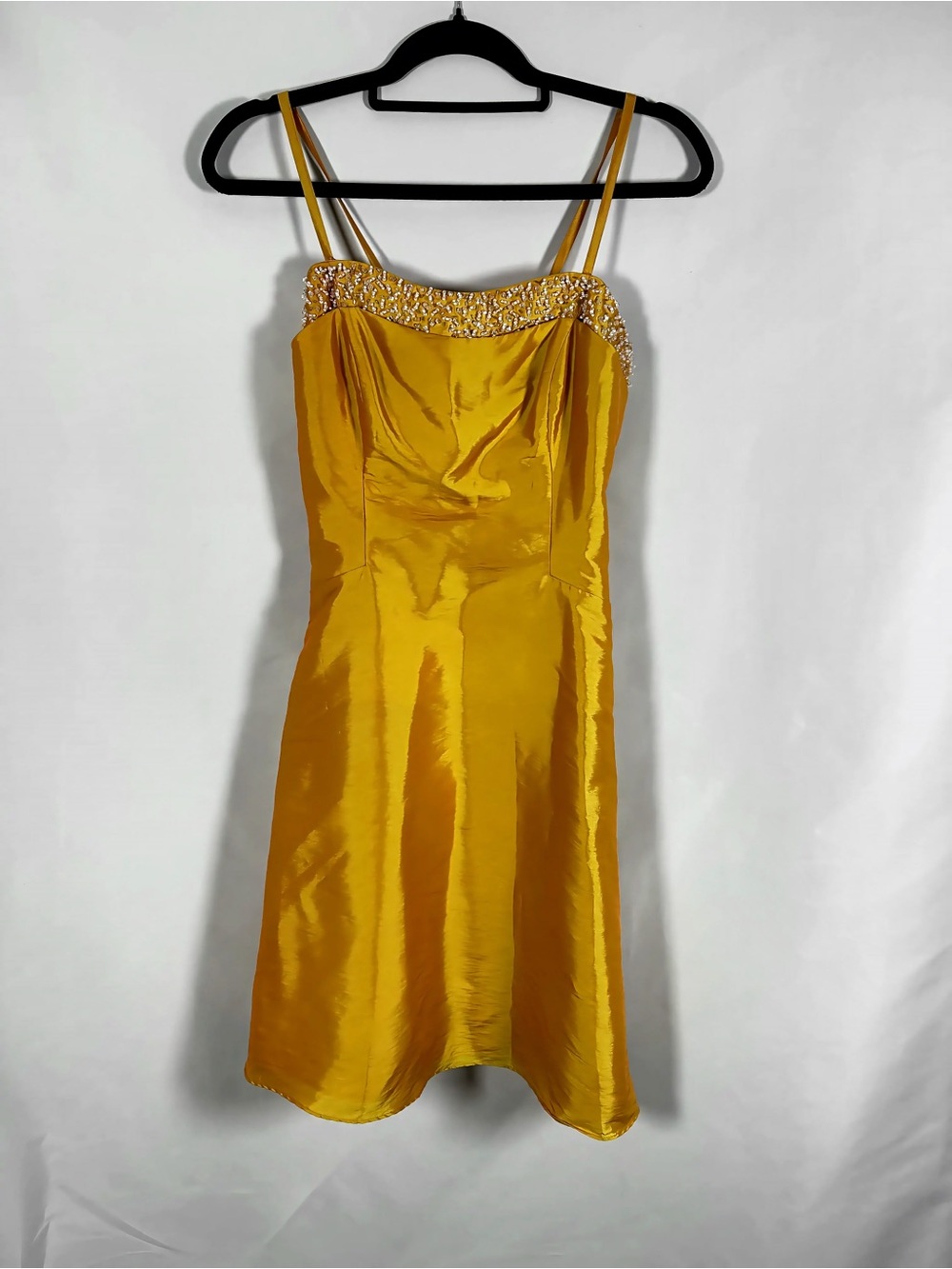 Vintage Marigold Beaded Formal Dress Gold Taffeta Cocktail Dress
